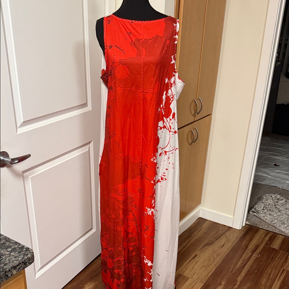 Vibrant Red and White Maxi Dress